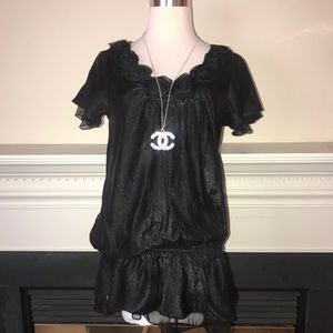 Rhapsody | Black Short Sleeve Pleated Blouse